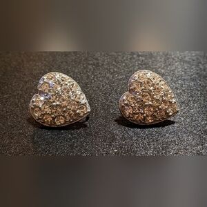 Vintage Bogoff Heart Shaped Screwback Earrings Clear Crystal Encrusted Signed